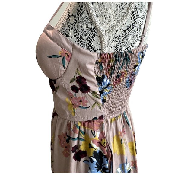 band of The Free Maxi Dress Bustier Smocked Back Mauve Blush pink Size M fairy - Picture 3 of 13